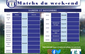 Matchs du samedi 27 novembre 2021 : ANNULATION