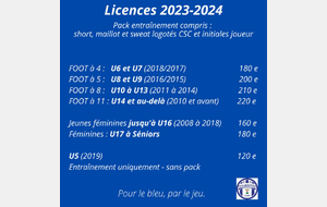⚪🔵 Vie du club Licences 2023-2024 Prix et permanences